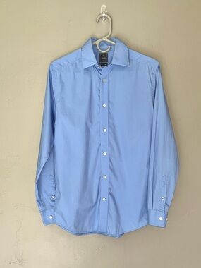 Gap No Iron Original Fit Solid Blue Long Sleeve Button Up Dress Shirt Mens XS